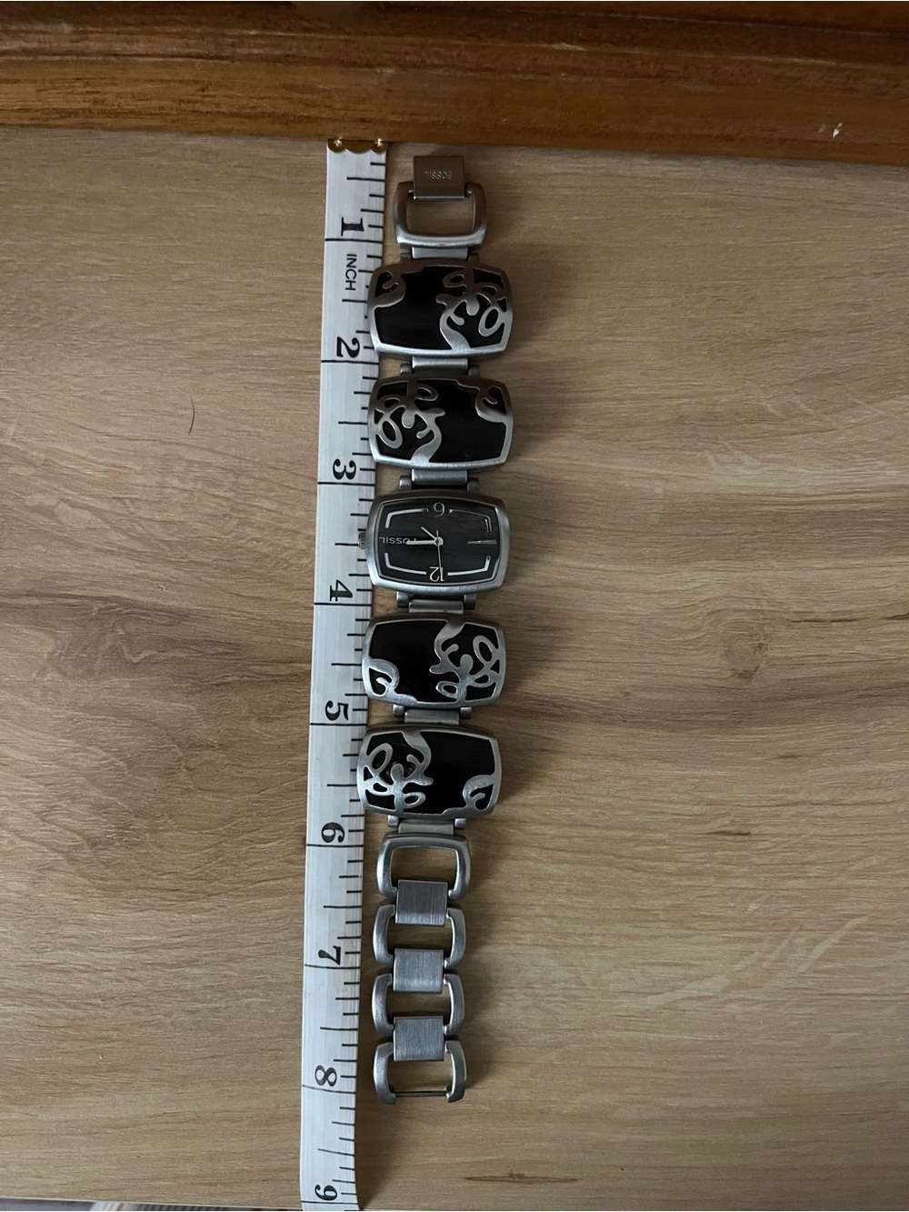 Fossil Silver-Tone Bracelet Watch with Dark Brown Inlay - Picture 5 of 5